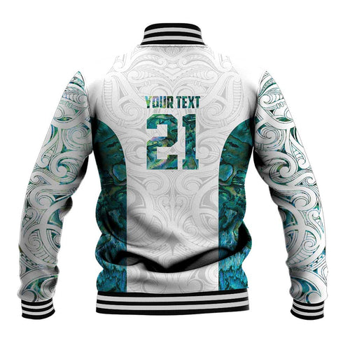 Custom New Zealand Aotearoa Baseball Jacket Green Maori Paua Shell Indigenous - Aussie Hoodie