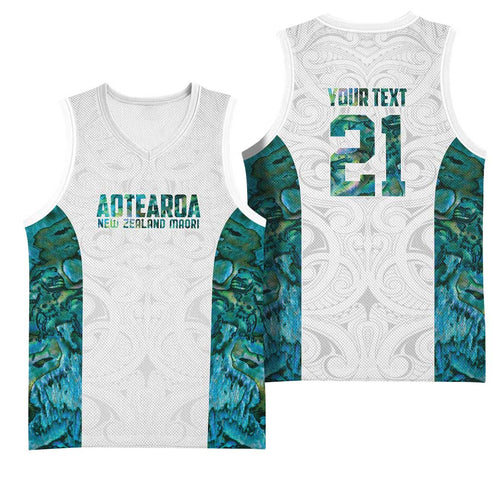 Custom New Zealand Aotearoa Basketball Jersey Green Maori Paua Shell Indigenous - Aussie Hoodie