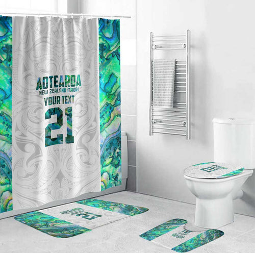 Custom New Zealand Aotearoa Bathroom Set Green Maori Paua Shell Indigenous - Aussie Hoodie