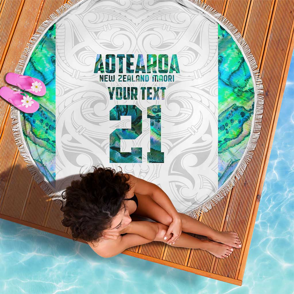 Custom New Zealand Aotearoa Beach Blanket Green Maori Paua Shell Indigenous - Aussie Hoodie