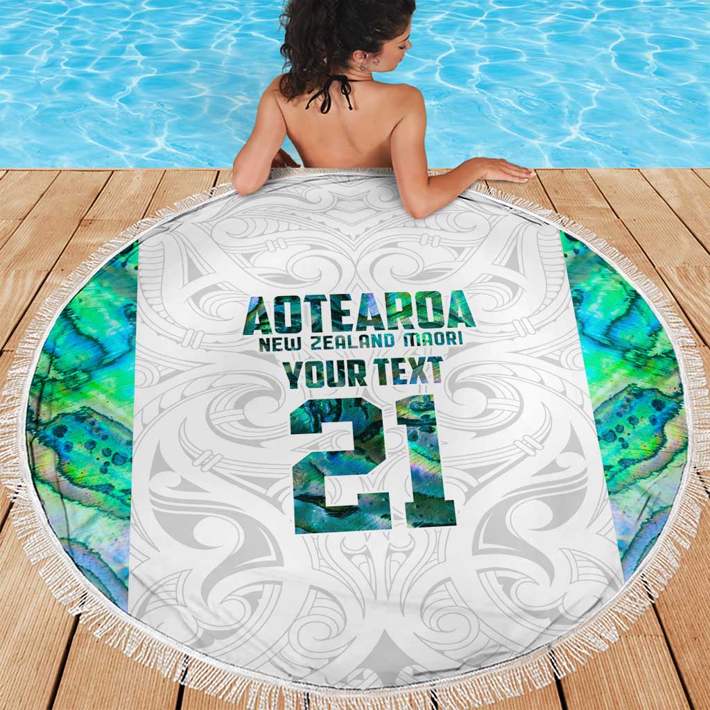 Custom New Zealand Aotearoa Beach Blanket Green Maori Paua Shell Indigenous - Aussie Hoodie