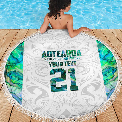 Custom New Zealand Aotearoa Beach Blanket Green Maori Paua Shell Indigenous - Aussie Hoodie