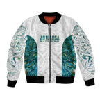 Custom New Zealand Aotearoa Bomber Jacket Green Maori Paua Shell Indigenous - Aussie Hoodie