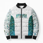Custom New Zealand Aotearoa Bomber Puffer Jacket Green Maori Paua Shell Indigenous - Aussie Hoodie