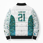 Custom New Zealand Aotearoa Bomber Puffer Jacket Green Maori Paua Shell Indigenous - Aussie Hoodie