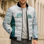Custom New Zealand Aotearoa Bomber Puffer Jacket Green Maori Paua Shell Indigenous - Aussie Hoodie
