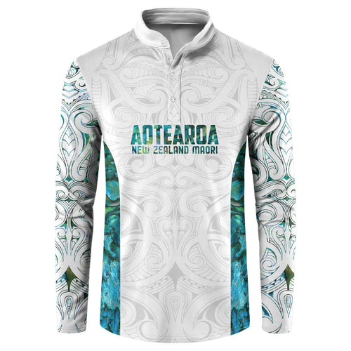 Custom New Zealand Aotearoa Button Sweatshirt Green Maori Paua Shell Indigenous - Aussie Hoodie