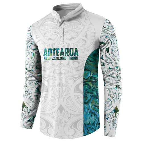Custom New Zealand Aotearoa Button Sweatshirt Green Maori Paua Shell Indigenous - Aussie Hoodie