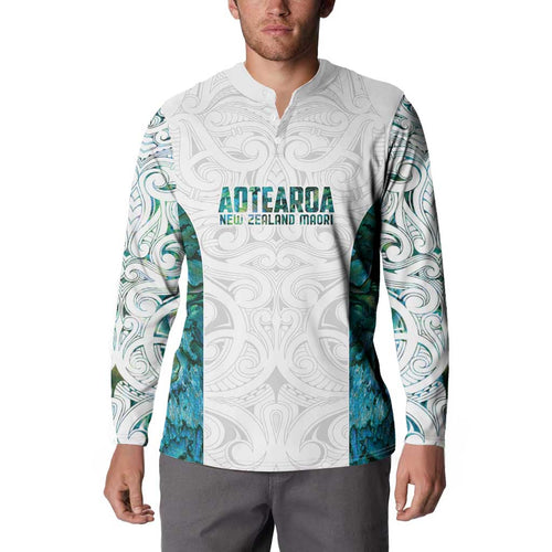 Custom New Zealand Aotearoa Button Sweatshirt Green Maori Paua Shell Indigenous - Aussie Hoodie