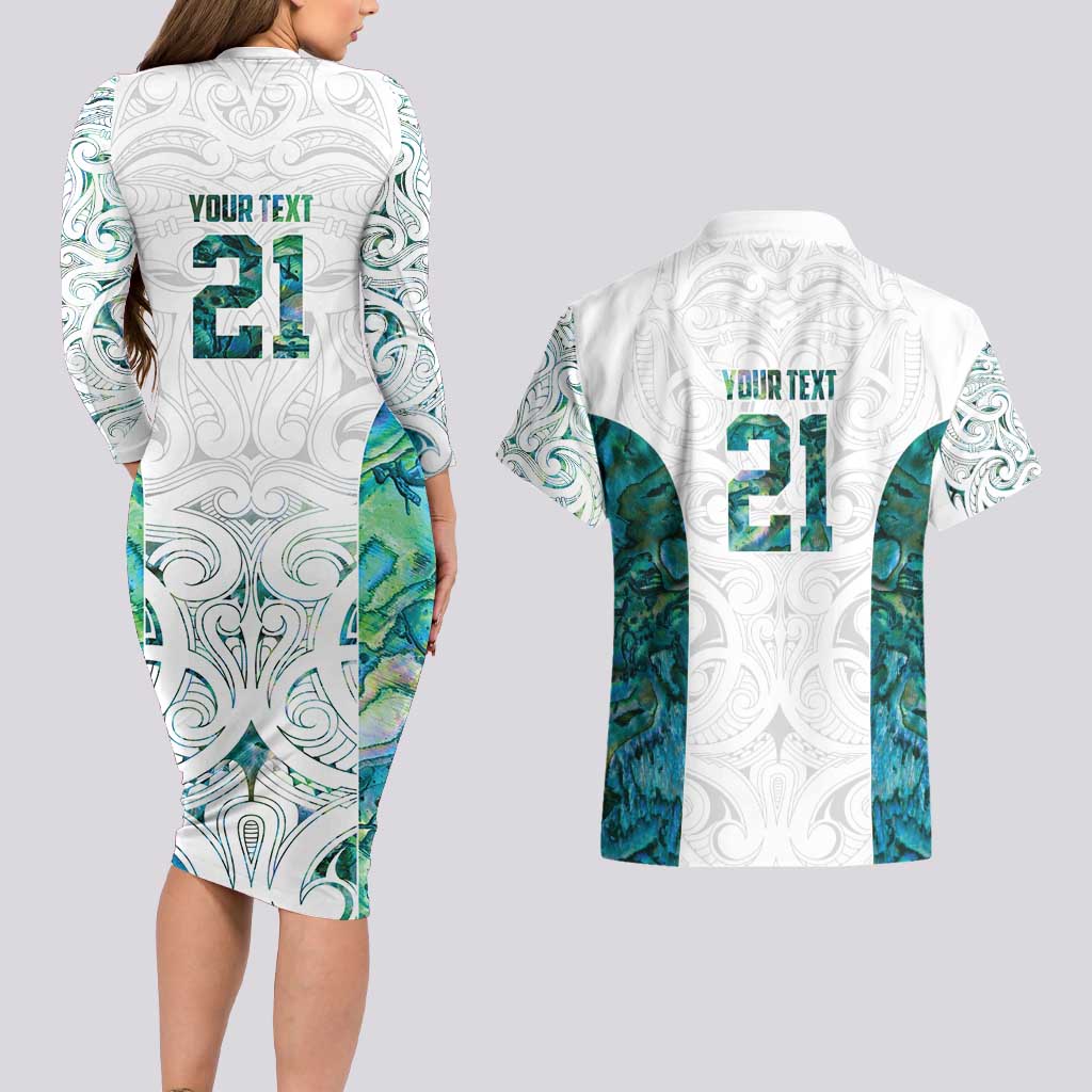 Custom New Zealand Aotearoa Couples Matching Long Sleeve Bodycon Dress and Hawaiian Shirt Green Maori Paua Shell Indigenous - Aussie Hoodie