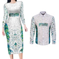 Custom New Zealand Aotearoa Couples Matching Long Sleeve Bodycon Dress and Long Sleeve Button Shirt Green Maori Paua Shell Indigenous - Aussie Hoodie
