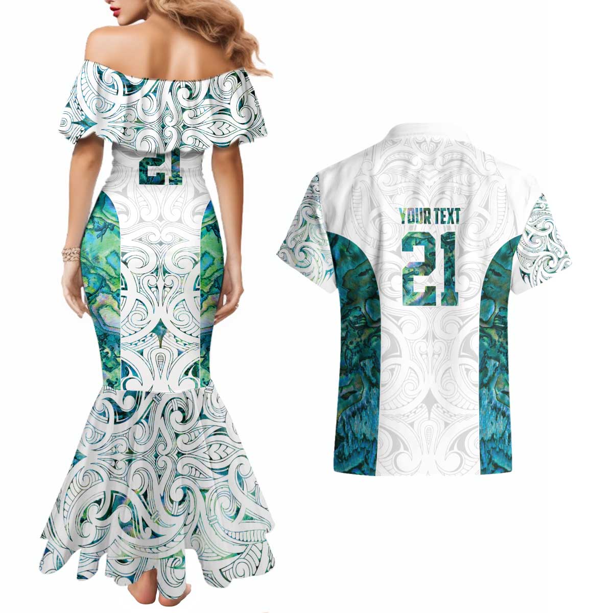 Custom New Zealand Aotearoa Couples Matching Mermaid Dress and Hawaiian Shirt Green Maori Paua Shell Indigenous - Aussie Hoodie