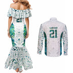 Custom New Zealand Aotearoa Couples Matching Mermaid Dress and Long Sleeve Button Shirt Green Maori Paua Shell Indigenous - Aussie Hoodie