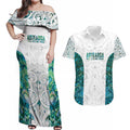 Custom New Zealand Aotearoa Couples Matching Off Shoulder Maxi Dress and Hawaiian Shirt Green Maori Paua Shell Indigenous - Aussie Hoodie