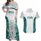 Custom New Zealand Aotearoa Couples Matching Off Shoulder Maxi Dress and Hawaiian Shirt Green Maori Paua Shell Indigenous - Aussie Hoodie
