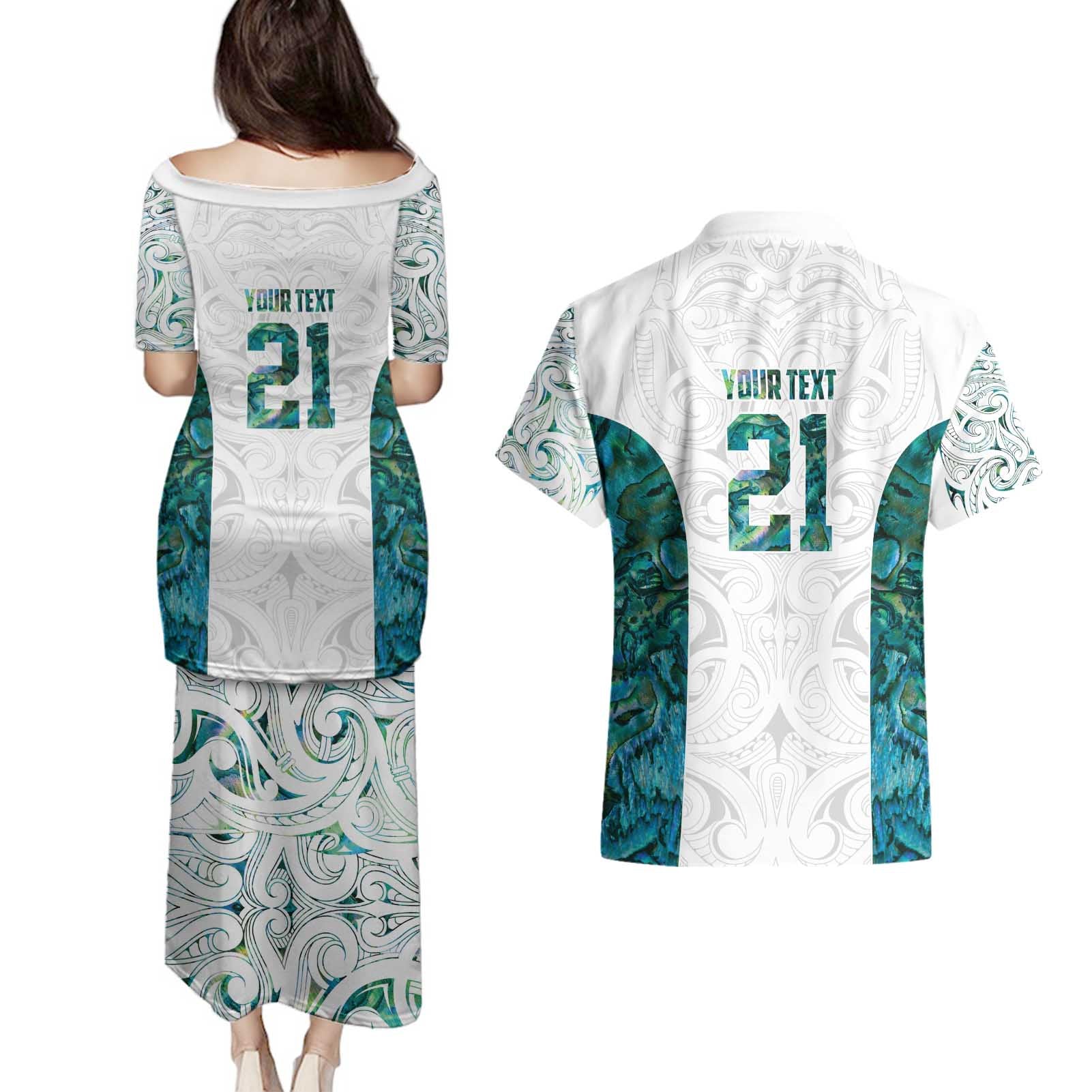 Custom New Zealand Aotearoa Couples Matching Puletasi and Hawaiian Shirt Green Maori Paua Shell Indigenous - Aussie Hoodie