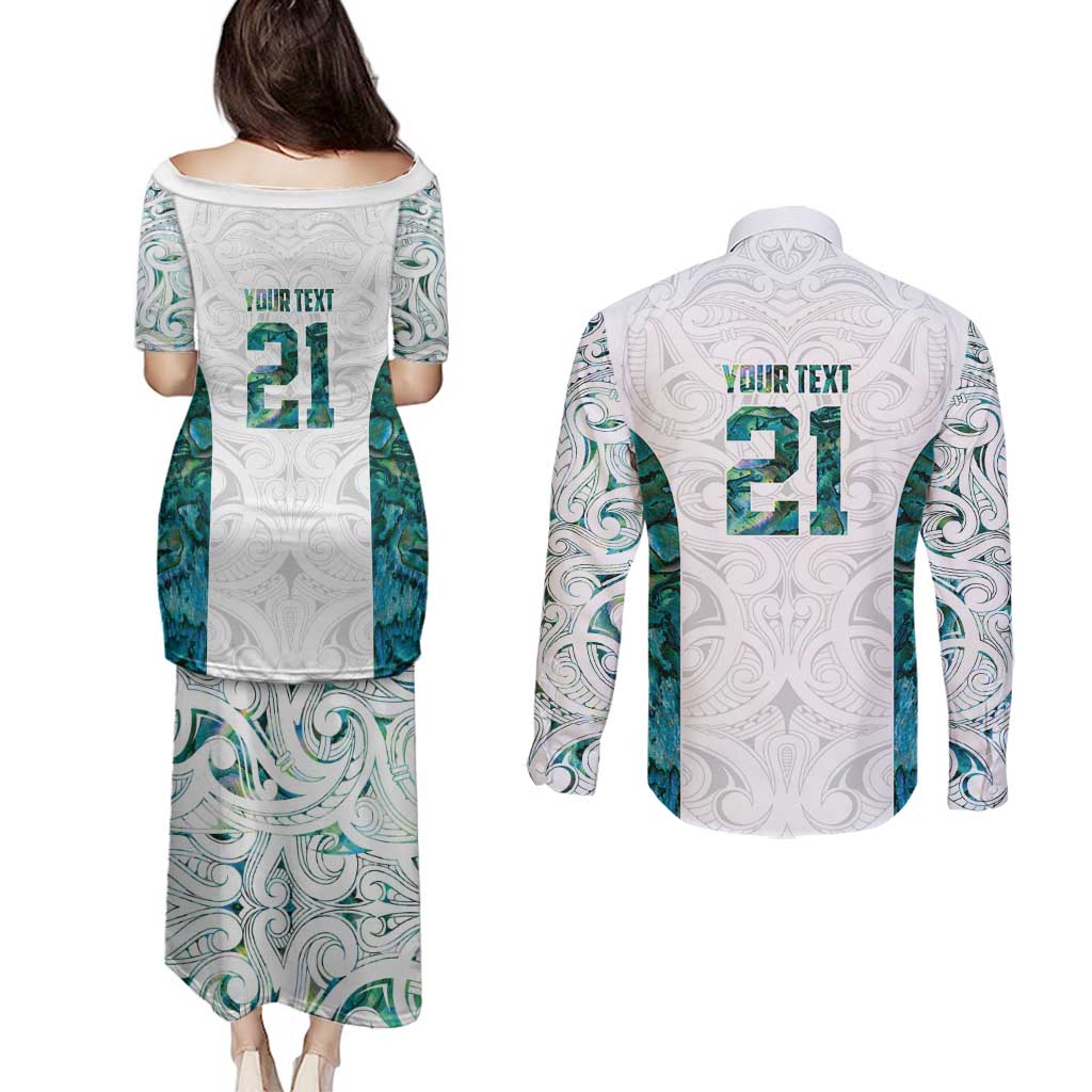 Custom New Zealand Aotearoa Couples Matching Puletasi and Long Sleeve Button Shirt Green Maori Paua Shell Indigenous - Aussie Hoodie