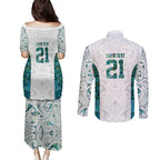 Custom New Zealand Aotearoa Couples Matching Puletasi and Long Sleeve Button Shirt Green Maori Paua Shell Indigenous - Aussie Hoodie