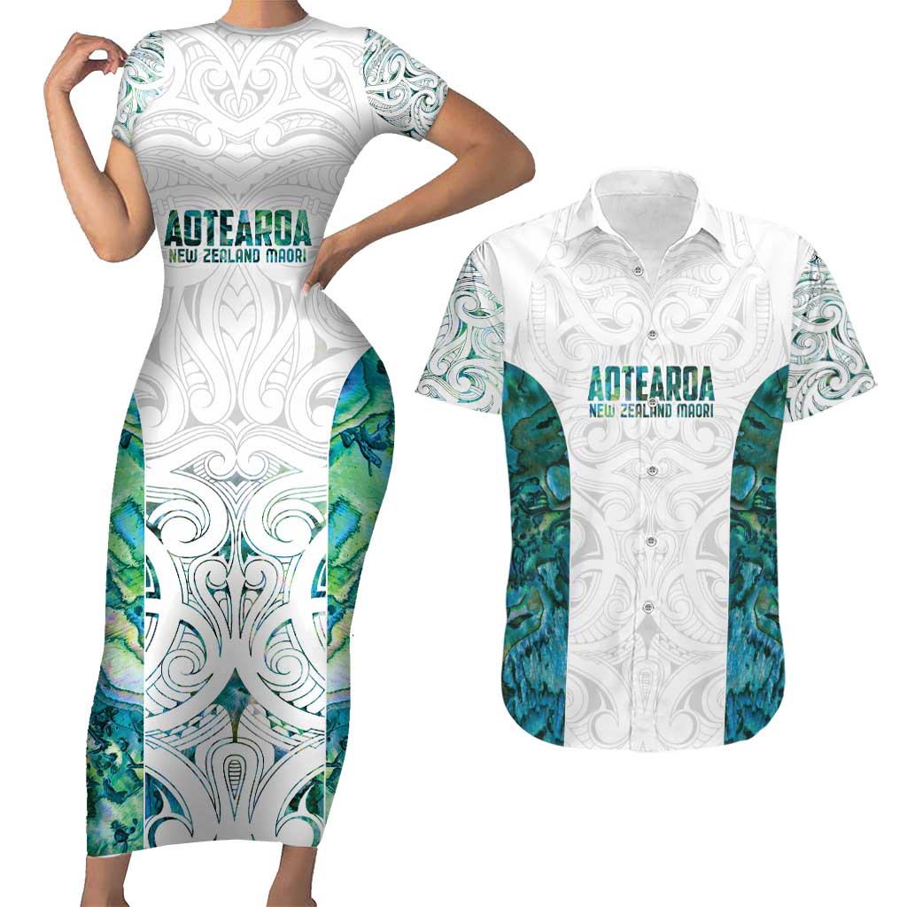 Custom New Zealand Aotearoa Couples Matching Short Sleeve Bodycon Dress and Hawaiian Shirt Green Maori Paua Shell Indigenous - Aussie Hoodie