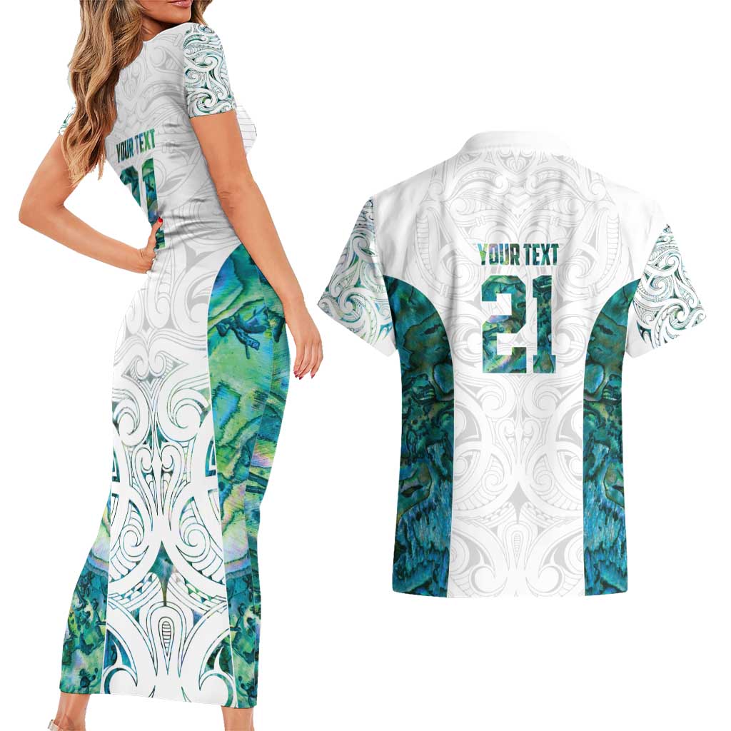 Custom New Zealand Aotearoa Couples Matching Short Sleeve Bodycon Dress and Hawaiian Shirt Green Maori Paua Shell Indigenous - Aussie Hoodie