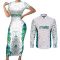 Custom New Zealand Aotearoa Couples Matching Short Sleeve Bodycon Dress and Long Sleeve Button Shirt Green Maori Paua Shell Indigenous - Aussie Hoodie