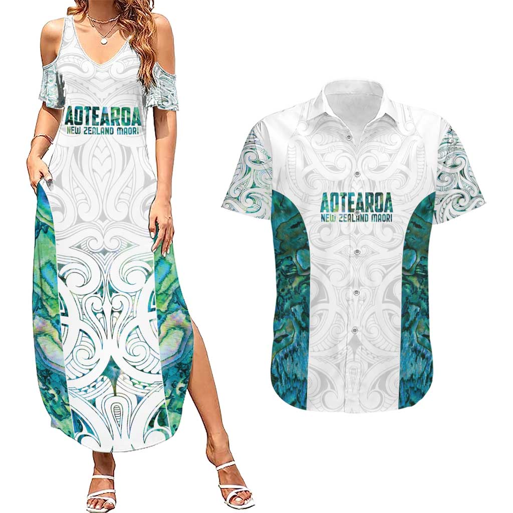 Custom New Zealand Aotearoa Couples Matching Summer Maxi Dress and Hawaiian Shirt Green Maori Paua Shell Indigenous - Aussie Hoodie