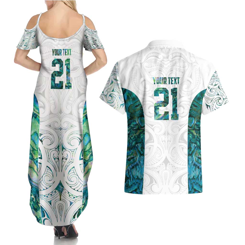 Custom New Zealand Aotearoa Couples Matching Summer Maxi Dress and Hawaiian Shirt Green Maori Paua Shell Indigenous - Aussie Hoodie
