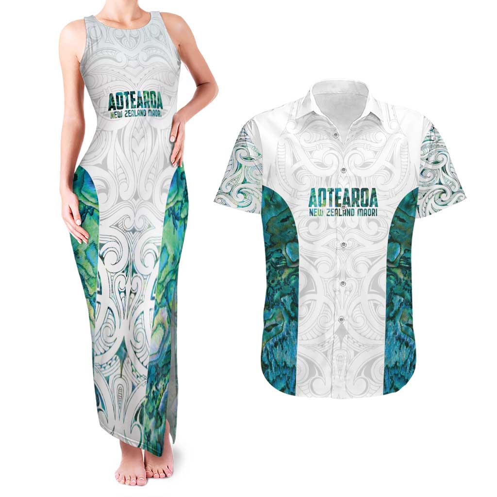 Custom New Zealand Aotearoa Couples Matching Tank Maxi Dress and Hawaiian Shirt Green Maori Paua Shell Indigenous - Aussie Hoodie