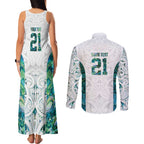 Custom New Zealand Aotearoa Couples Matching Tank Maxi Dress and Long Sleeve Button Shirt Green Maori Paua Shell Indigenous - Aussie Hoodie
