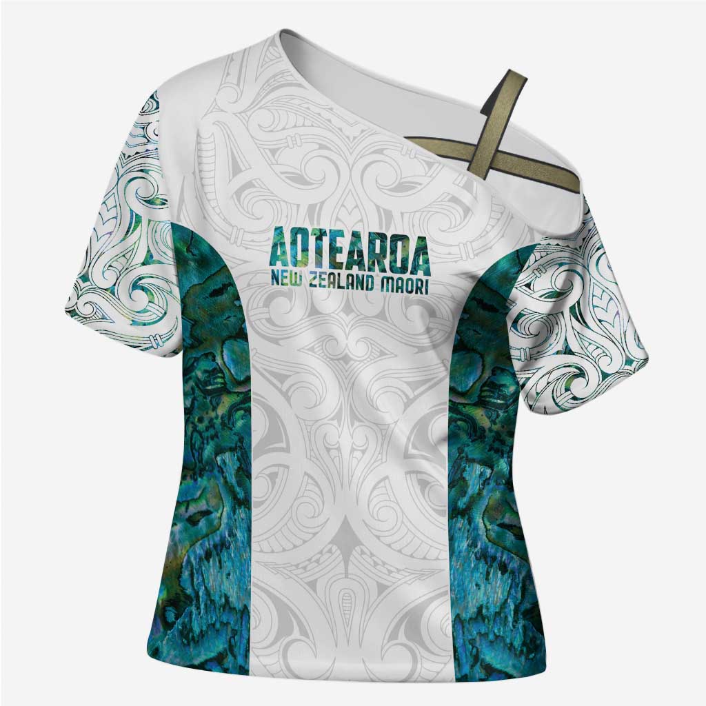 Custom New Zealand Aotearoa Cross Shoulder Shirt Green Maori Paua Shell Indigenous - Aussie Hoodie
