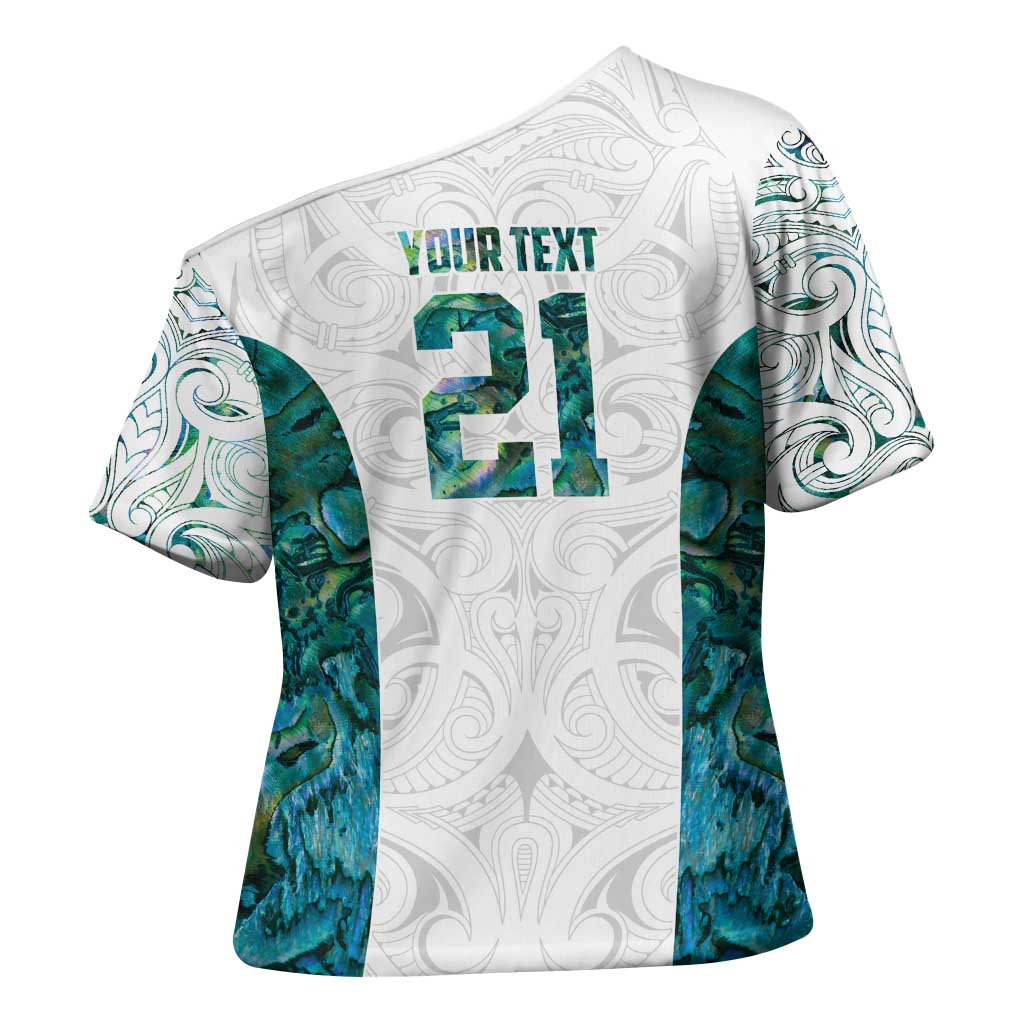 Custom New Zealand Aotearoa Cross Shoulder Shirt Green Maori Paua Shell Indigenous - Aussie Hoodie