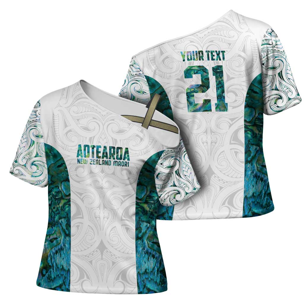 Custom New Zealand Aotearoa Cross Shoulder Shirt Green Maori Paua Shell Indigenous - Aussie Hoodie