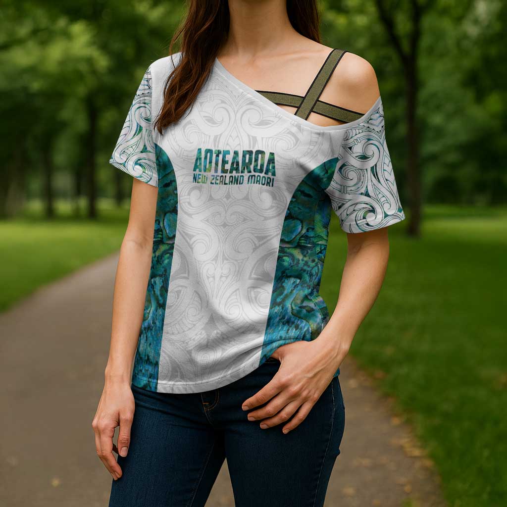 Custom New Zealand Aotearoa Cross Shoulder Shirt Green Maori Paua Shell Indigenous - Aussie Hoodie