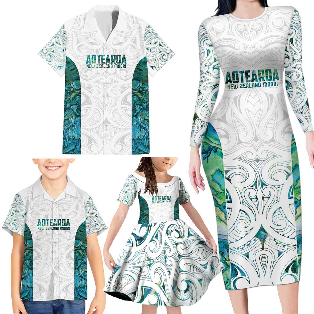 Custom New Zealand Aotearoa Family Matching Long Sleeve Bodycon Dress and Hawaiian Shirt Green Maori Paua Shell Indigenous - Aussie Hoodie