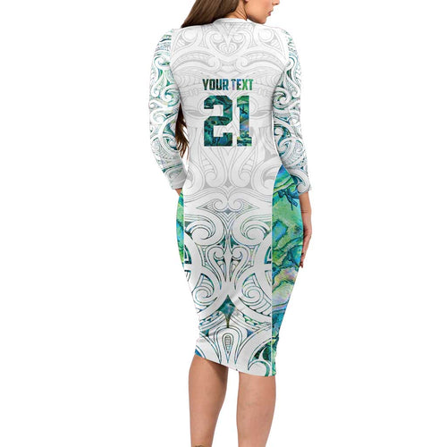 Custom New Zealand Aotearoa Family Matching Long Sleeve Bodycon Dress and Hawaiian Shirt Green Maori Paua Shell Indigenous - Aussie Hoodie