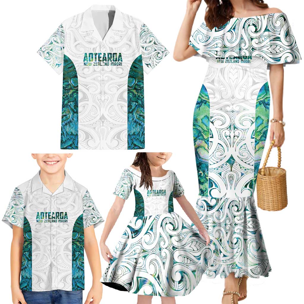 Custom New Zealand Aotearoa Family Matching Mermaid Dress and Hawaiian Shirt Green Maori Paua Shell Indigenous - Aussie Hoodie