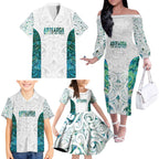 Custom New Zealand Aotearoa Family Matching Off The Shoulder Long Sleeve Dress and Hawaiian Shirt Green Maori Paua Shell Indigenous - Aussie Hoodie