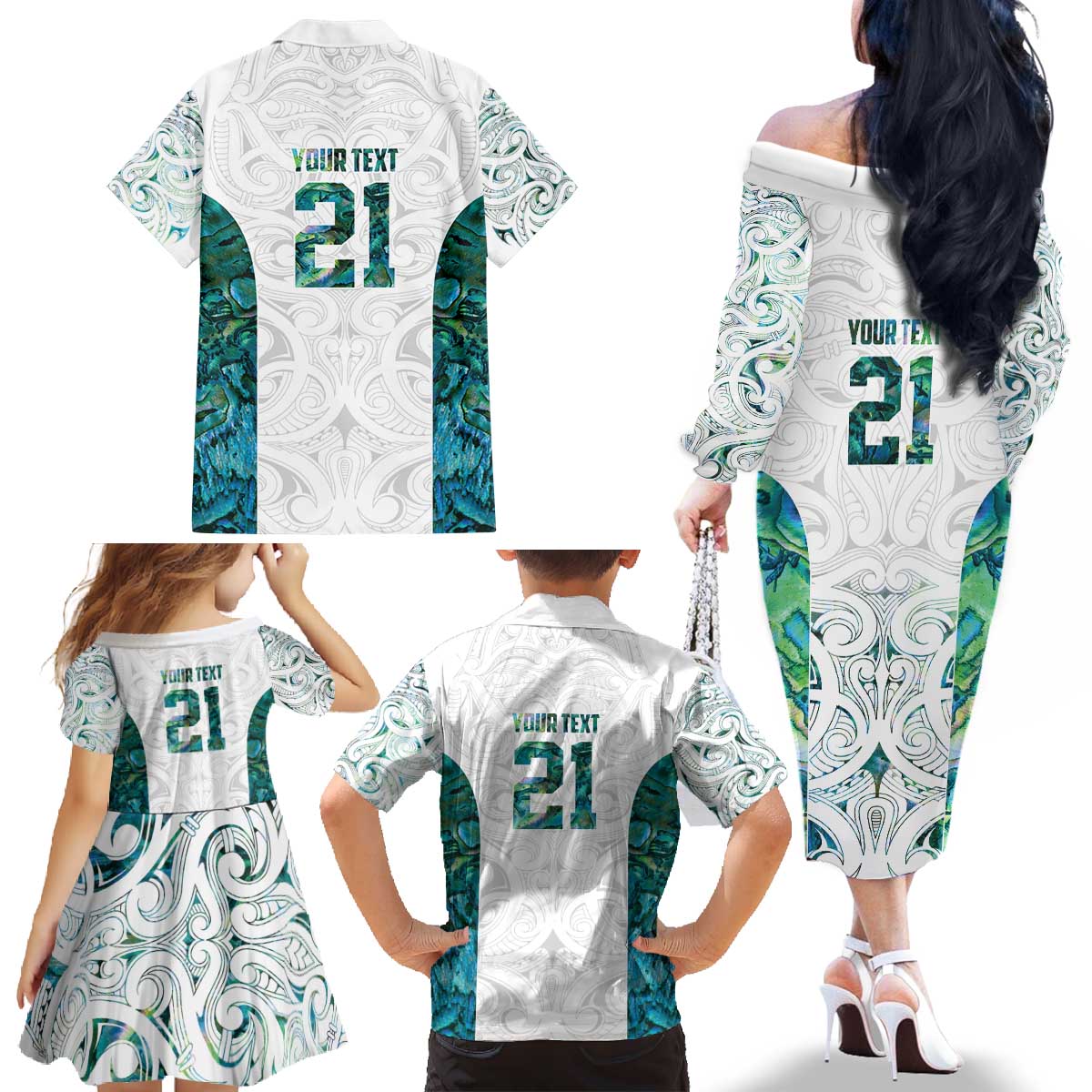 Custom New Zealand Aotearoa Family Matching Off The Shoulder Long Sleeve Dress and Hawaiian Shirt Green Maori Paua Shell Indigenous - Aussie Hoodie
