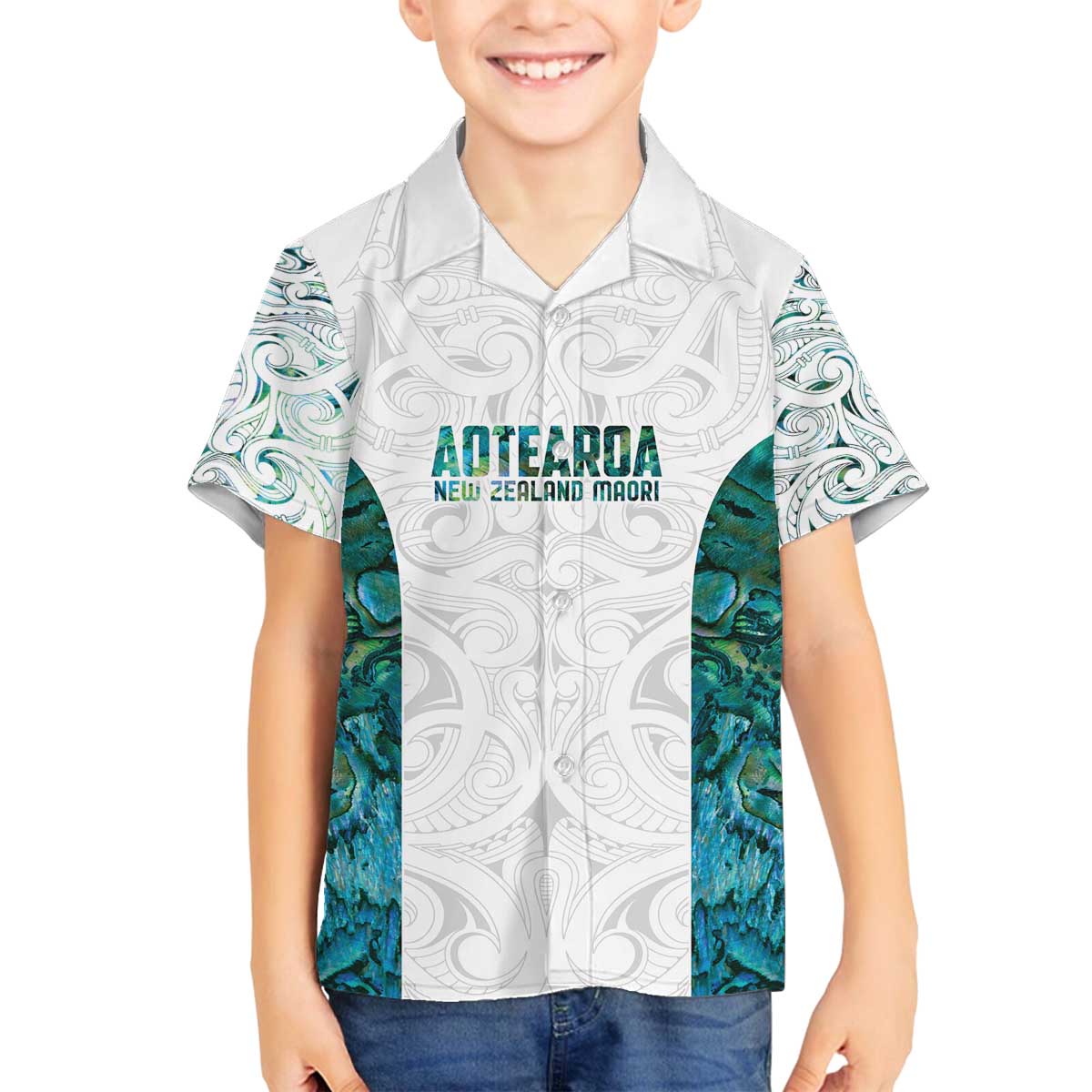 Custom New Zealand Aotearoa Family Matching Off The Shoulder Long Sleeve Dress and Hawaiian Shirt Green Maori Paua Shell Indigenous - Aussie Hoodie