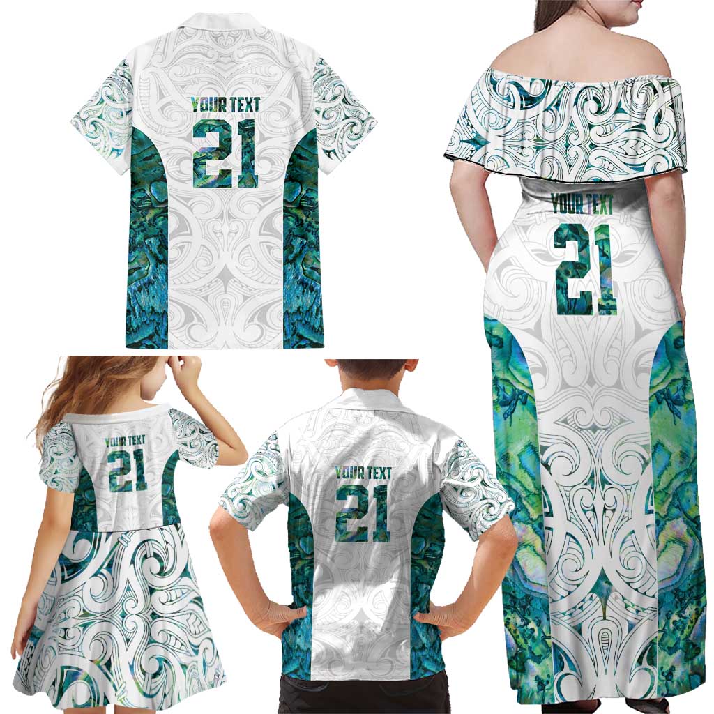 Custom New Zealand Aotearoa Family Matching Off Shoulder Maxi Dress and Hawaiian Shirt Green Maori Paua Shell Indigenous - Aussie Hoodie