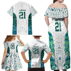 Custom New Zealand Aotearoa Family Matching Off Shoulder Maxi Dress and Hawaiian Shirt Green Maori Paua Shell Indigenous - Aussie Hoodie