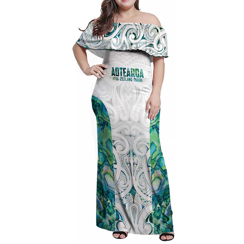 Custom New Zealand Aotearoa Family Matching Off Shoulder Maxi Dress and Hawaiian Shirt Green Maori Paua Shell Indigenous - Aussie Hoodie