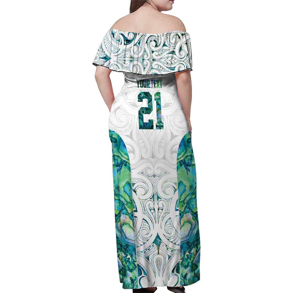 Custom New Zealand Aotearoa Family Matching Off Shoulder Maxi Dress and Hawaiian Shirt Green Maori Paua Shell Indigenous - Aussie Hoodie