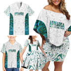 Custom New Zealand Aotearoa Family Matching Off Shoulder Short Dress and Hawaiian Shirt Green Maori Paua Shell Indigenous - Aussie Hoodie