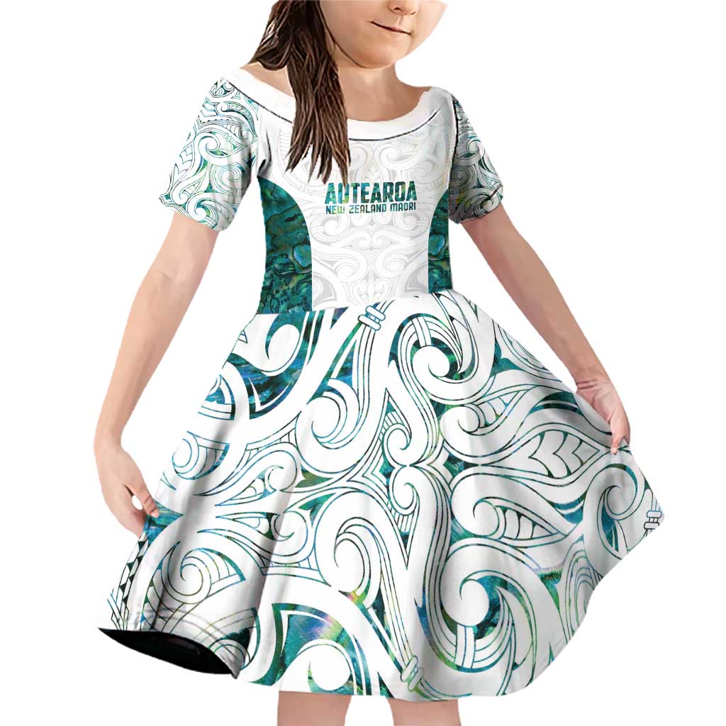Custom New Zealand Aotearoa Family Matching Off Shoulder Short Dress and Hawaiian Shirt Green Maori Paua Shell Indigenous - Aussie Hoodie