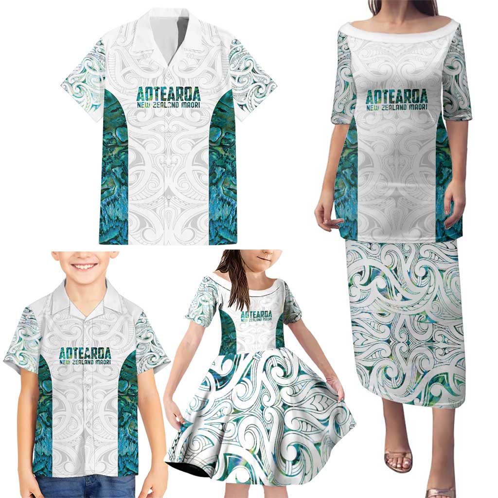 Custom New Zealand Aotearoa Family Matching Puletasi and Hawaiian Shirt Green Maori Paua Shell Indigenous - Aussie Hoodie
