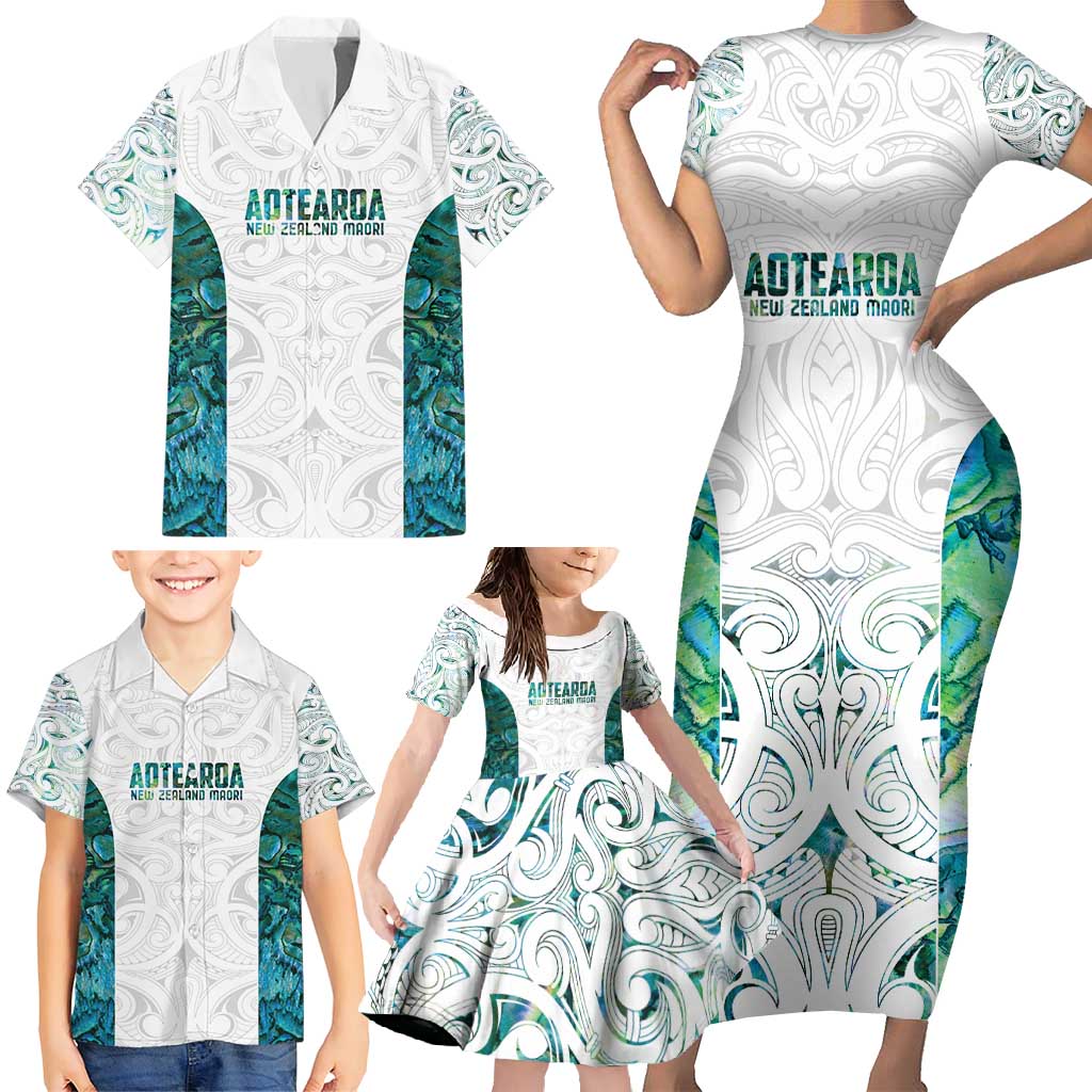 Custom New Zealand Aotearoa Family Matching Short Sleeve Bodycon Dress and Hawaiian Shirt Green Maori Paua Shell Indigenous - Aussie Hoodie