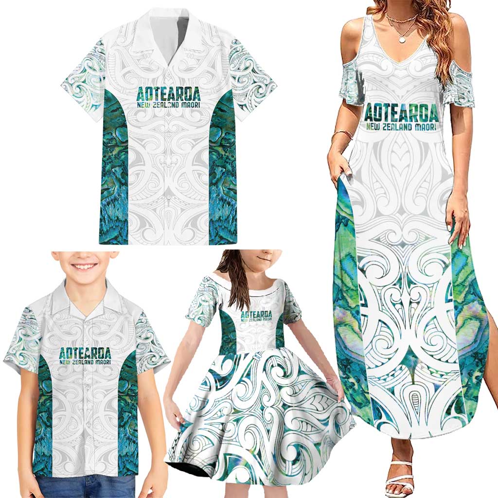 Custom New Zealand Aotearoa Family Matching Summer Maxi Dress and Hawaiian Shirt Green Maori Paua Shell Indigenous - Aussie Hoodie