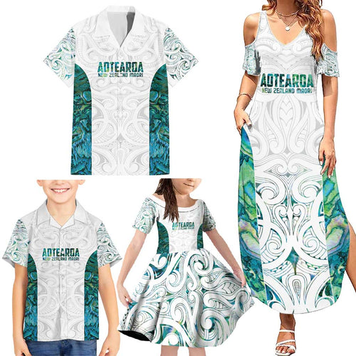 Custom New Zealand Aotearoa Family Matching Summer Maxi Dress and Hawaiian Shirt Green Maori Paua Shell Indigenous - Aussie Hoodie