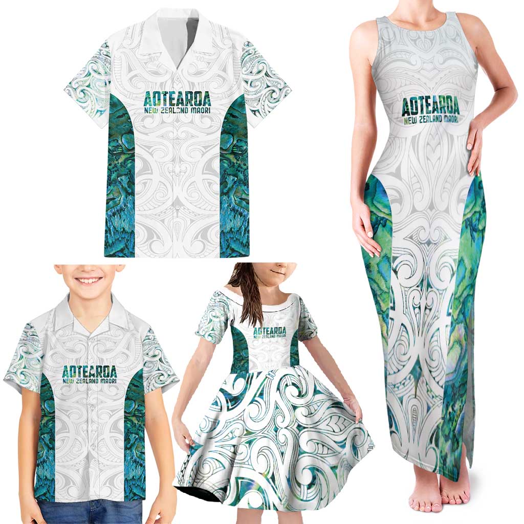 Custom New Zealand Aotearoa Family Matching Tank Maxi Dress and Hawaiian Shirt Green Maori Paua Shell Indigenous - Aussie Hoodie